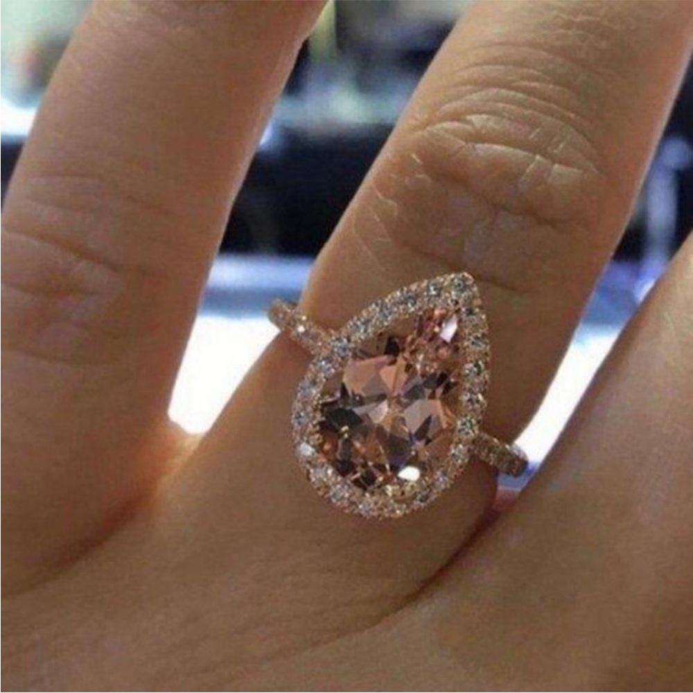 NEW 6 CT Rose Gold Teardrop Morganite Ring - Picture 3 of 4